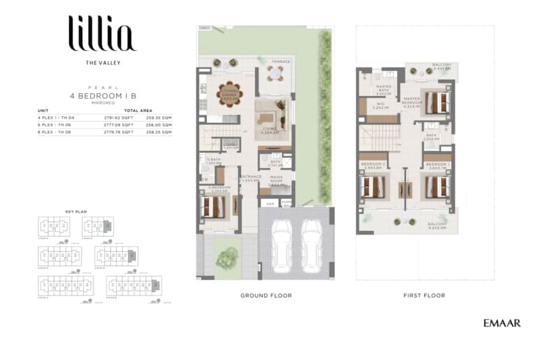 Lillia by Emaar Pearl 4 Bedroom IB Mirrored Floor Plan