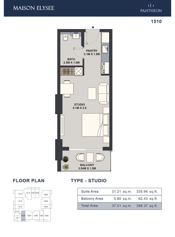 Maison Elysee Studio Apartment Floor Plan