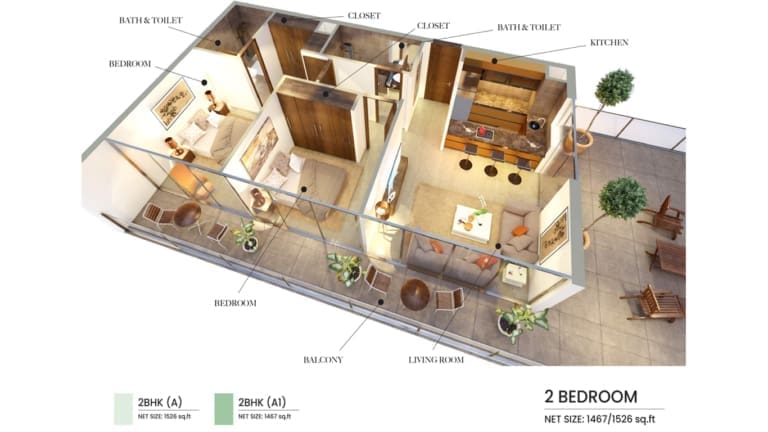 Samana Hills 2 Bedroom Apartment Floor Plan