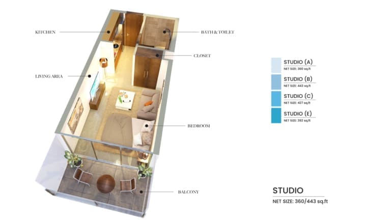 Samana Hills Studio Apartment Floor Plan