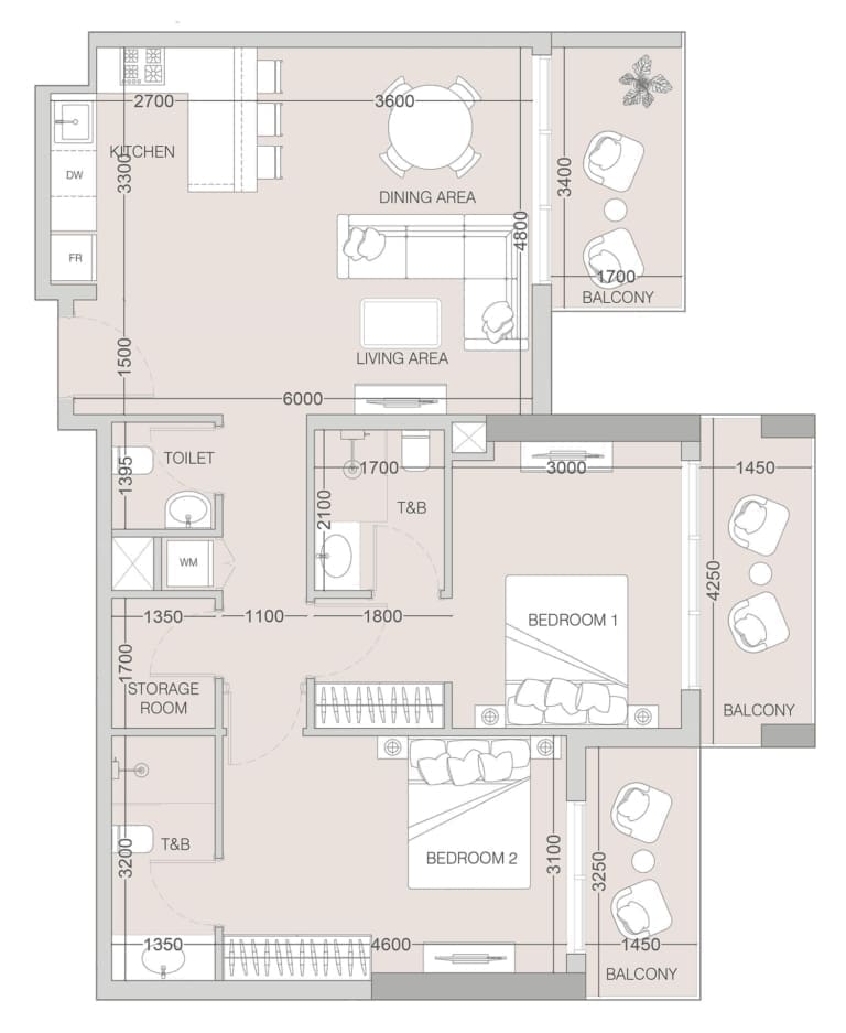 The Fifth Tower 2 Bedroom Apartment Type A Floor Plan