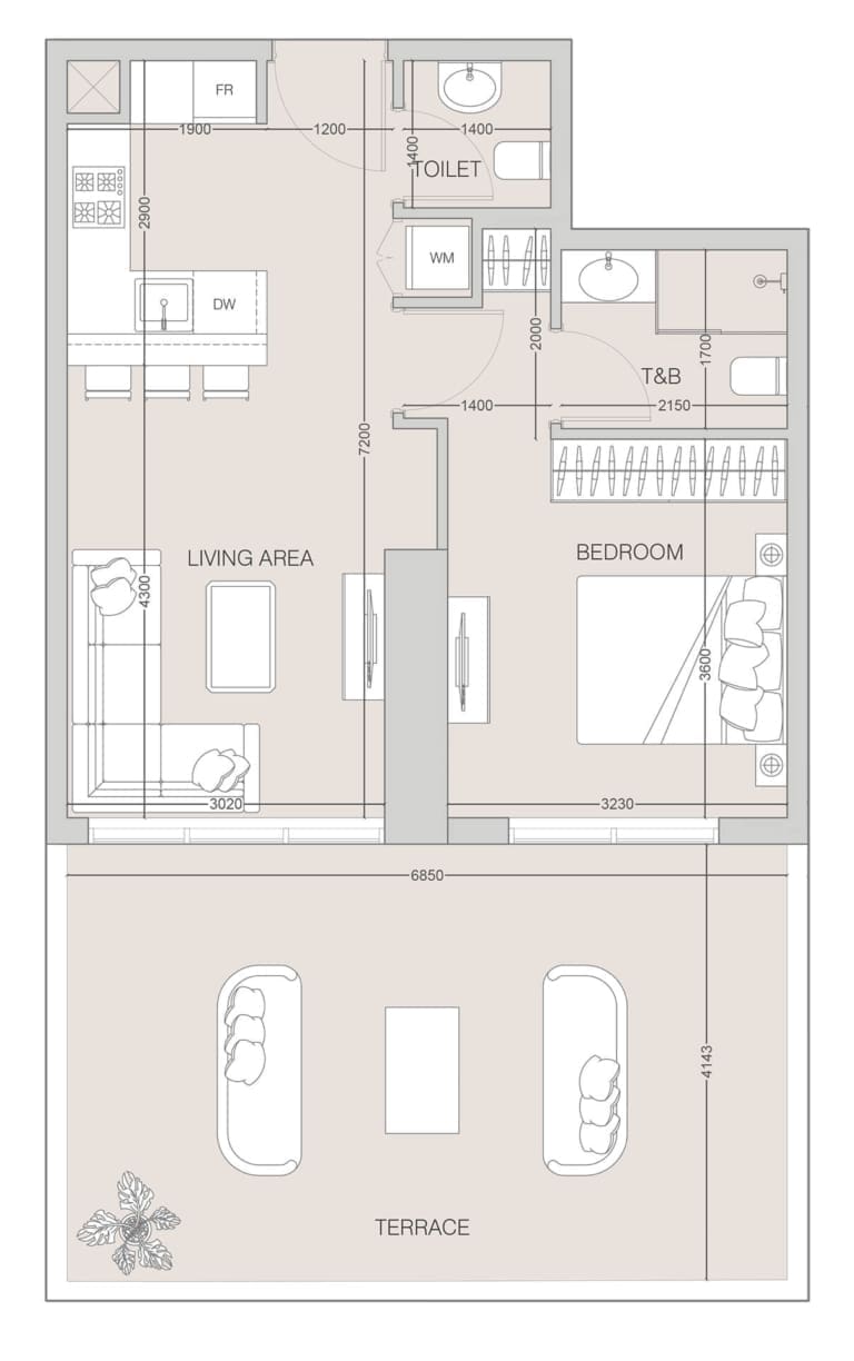 The Fifth Tower 1 Bedroom Apartment Type A Floor Plan