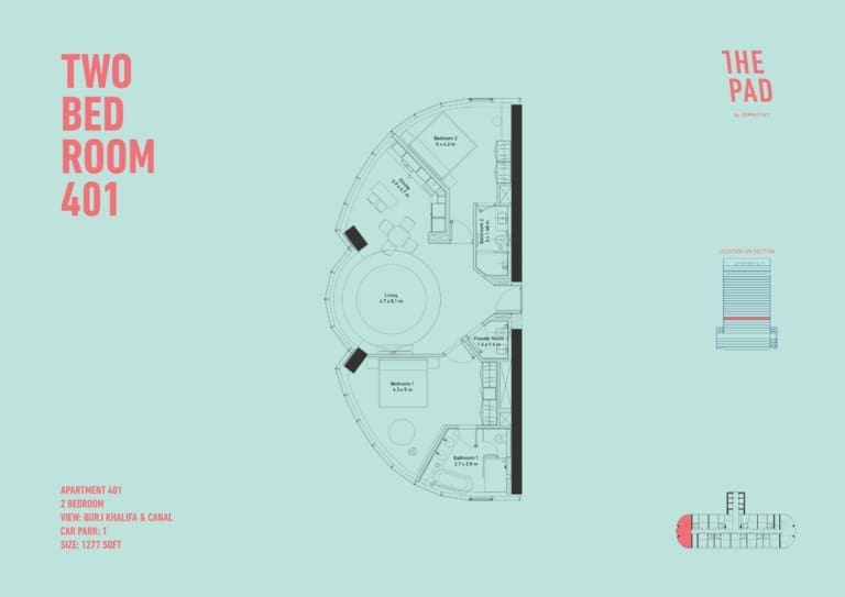 The Pad 2 Bedroom Unit 401 Floor Plan