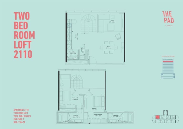 The Pad 2 Bedroom Loft Unit 2110 Floor Plan