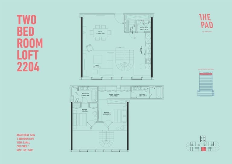 The Pad 2 Bedroom Loft Unit 2204 Floor Plan