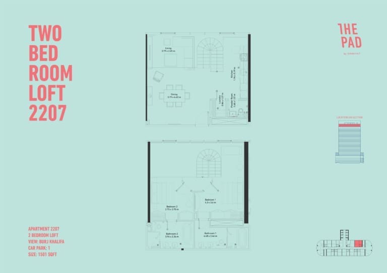 The Pad 2 Bedroom Loft Unit 2207 Floor Plan