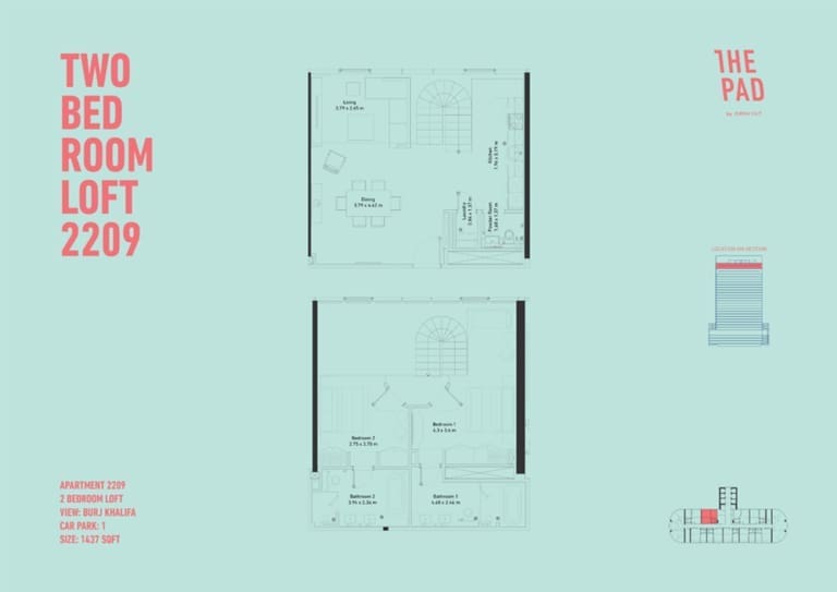 The Pad 2 Bedroom Loft Unit 2209 Floor Plan