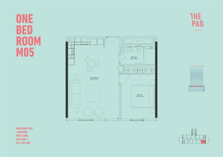 The Pad 1 Bedroom Apartment Unit M05 Floor Plan