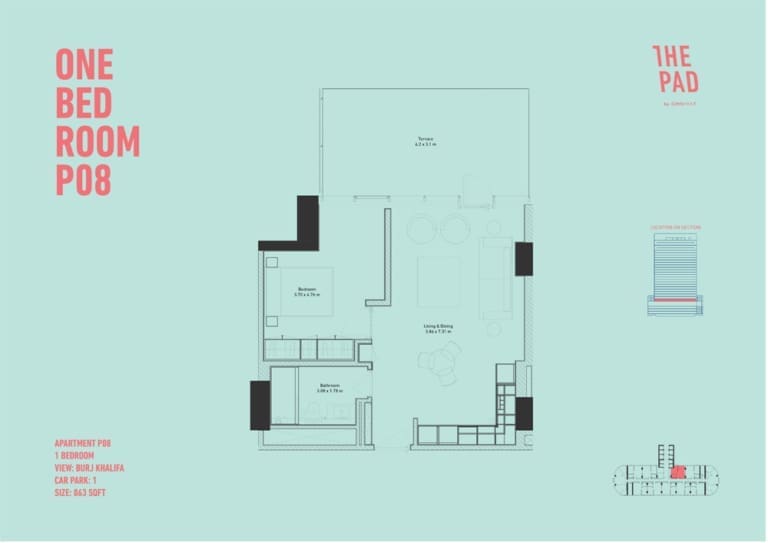 The Pad 1 Bedroom Apartment Unit P08 Floor Plan