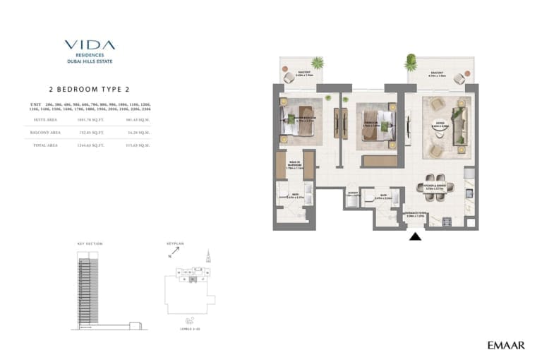Vida Residence Dubai Hills Estate 2 Bedroom Type 2 Floor Plan