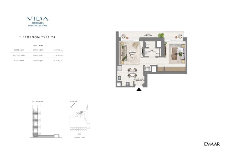 Vida Residence Dubai Hills Estate 1 Bedroom Type 2A Floor Plan