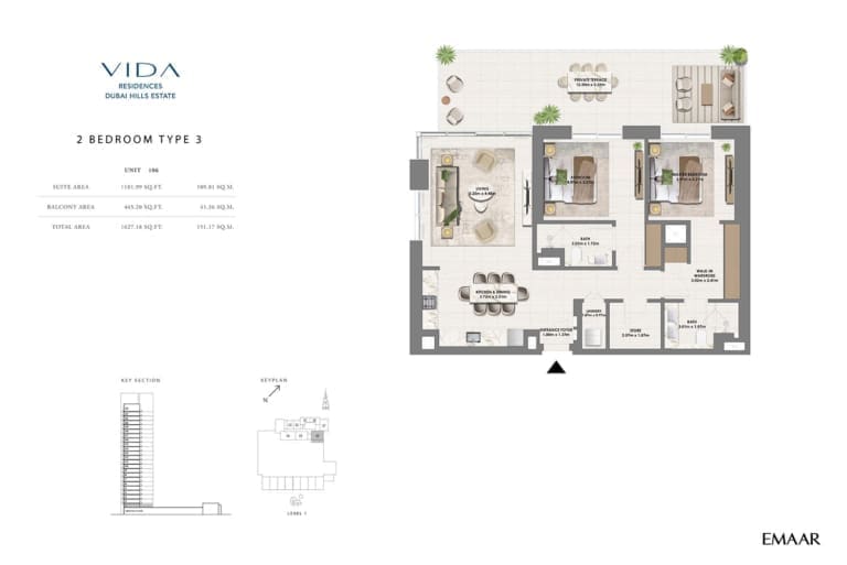 Vida Residence Dubai Hills Estate 2 Bedroom Type 3 Floor Plan