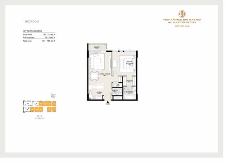District One Residences 15 – 1 Bedroom Apartment Floor Plan