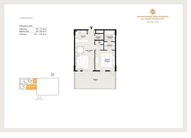 District One Residences 15 – 1 Bedroom Apartment -2 Floor Plan