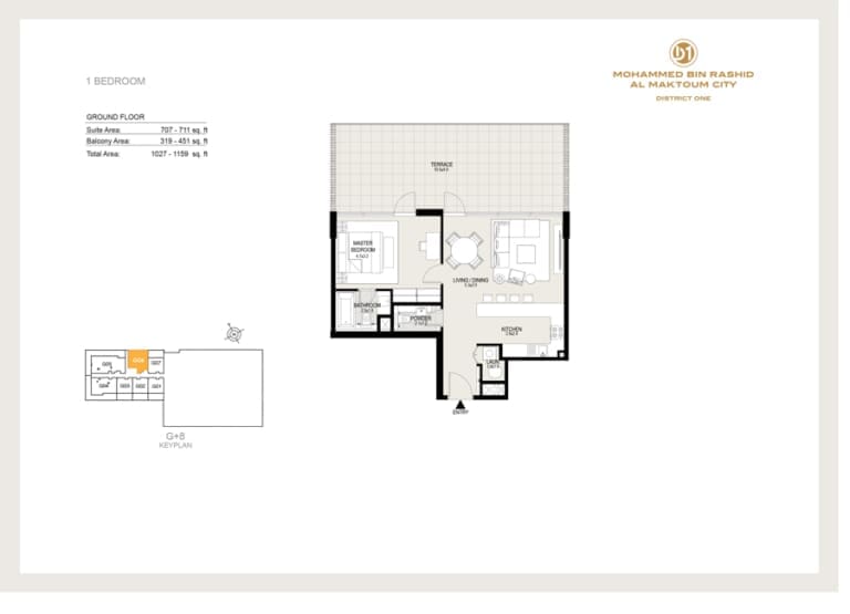 District One Residences 15 – 1 Bedroom Apartment -3 Floor Plan