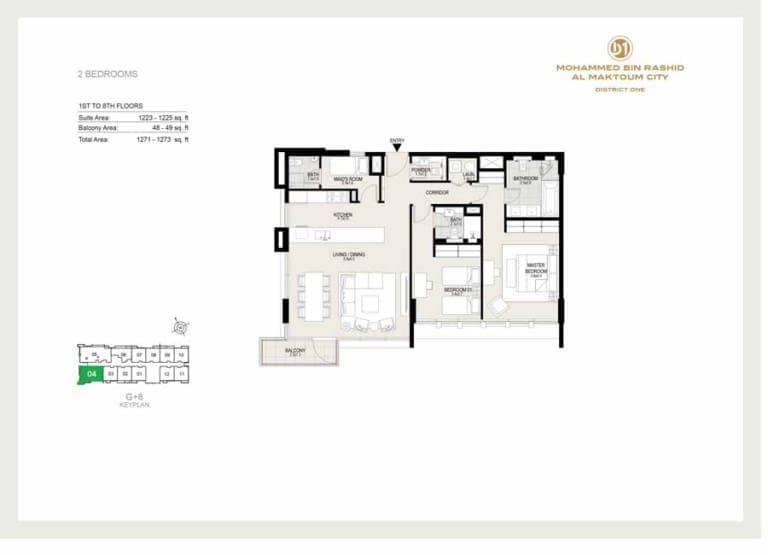 District One Residences 15 – 2 Bedroom Apartment Floor Plan