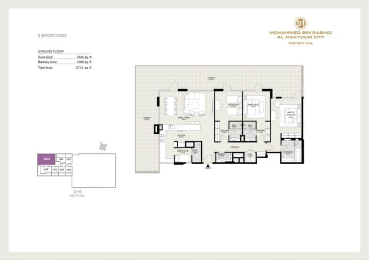 District One Residences 15 – 3 Bedroom Apartment -1 Floor Plan