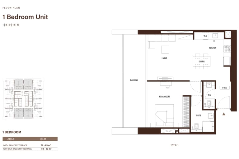 Binghatti Apex 1 Bedroom Apartment Floor Plan