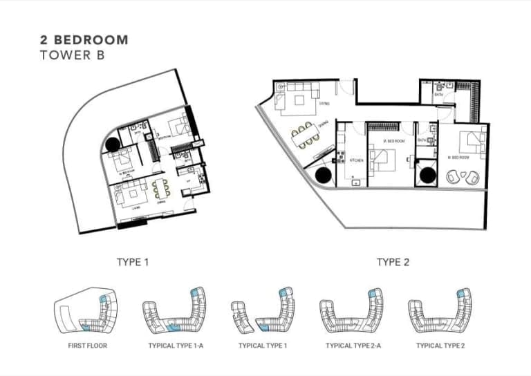 Binghatti Hills Tower B 2 Bedroom Apartment Floor Plan