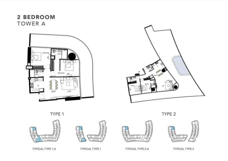 Binghatti Hills Tower A 2 Bedroom Apartment Floor Plan