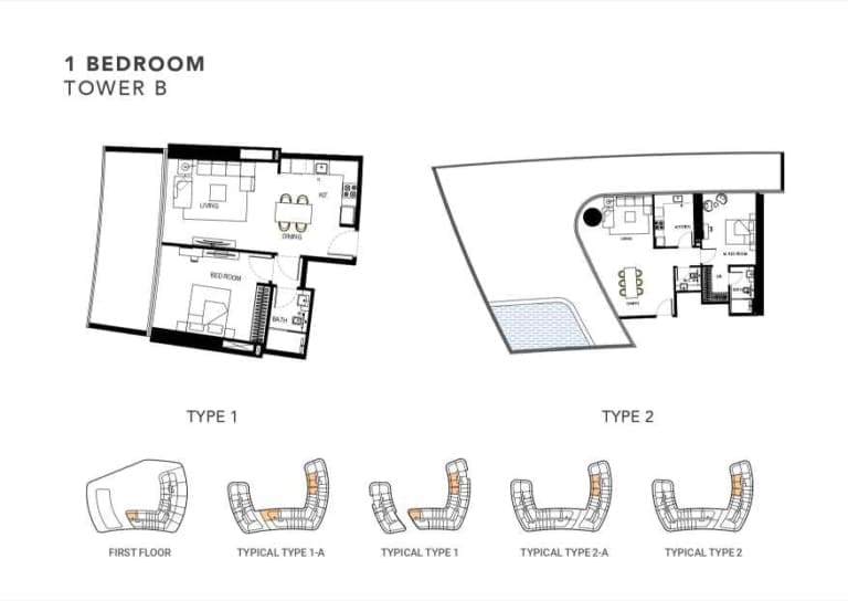 Binghatti Hills Tower B 1 Bedroom Apartment Floor Plan