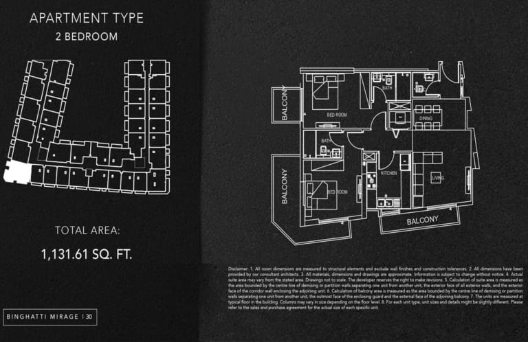 Binghatti Mirage 2 Bedroom Apartment Floor Plan