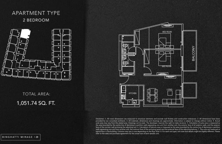 Binghatti Mirage 2 Bedroom Apartment – 3 Floor Plan