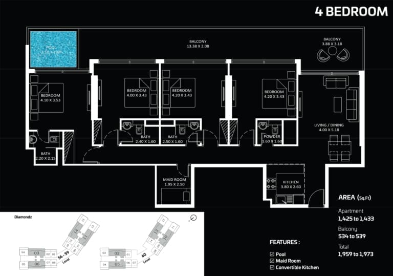 Diamondz by Danube 4 Bedroom Apartment Floor Plan