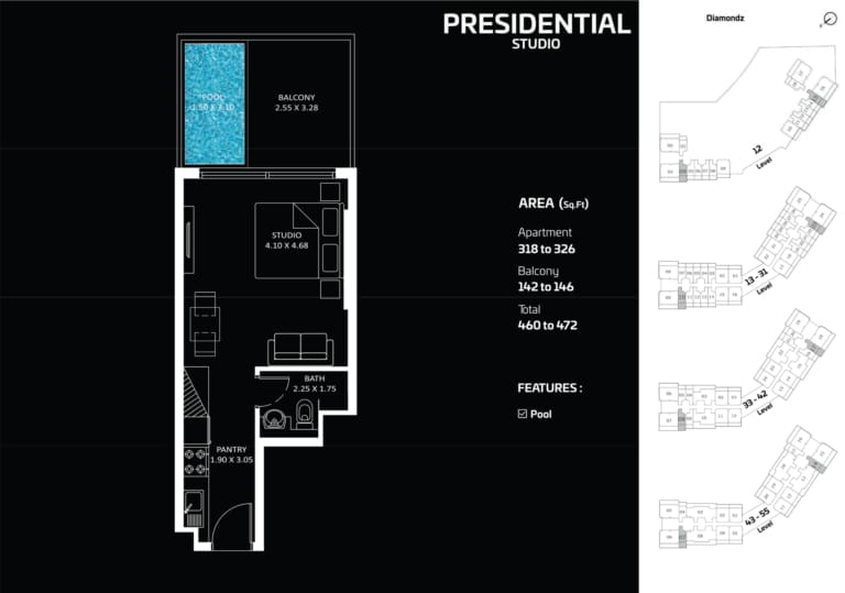 Diamondz by Danube Presidential Studio Apartment Floor Plan