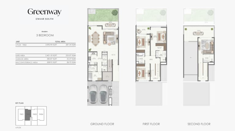 Greenway by Emaar Modern 3 Bedroom Apartment Floor Plan