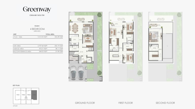Greenway by Emaar Classic 4 Bedroom Mirrored Apartment Floor Plan