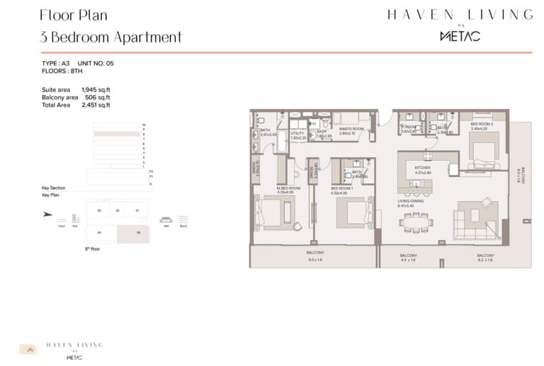 Haven Living by Metac 3 Bedroom Apartment Type A3 Floor Plan