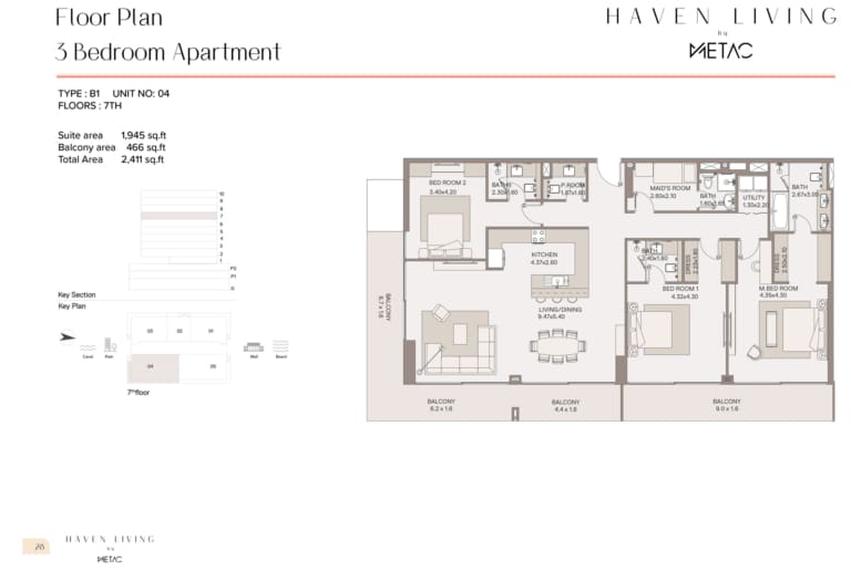 Haven Living by Metac 3 Bedroom Apartment Type B1 Floor Plan
