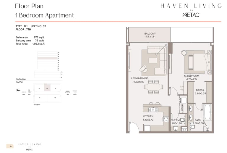 Haven Living by Metac 1 Bedroom Apartment Type B1 Floor Plan