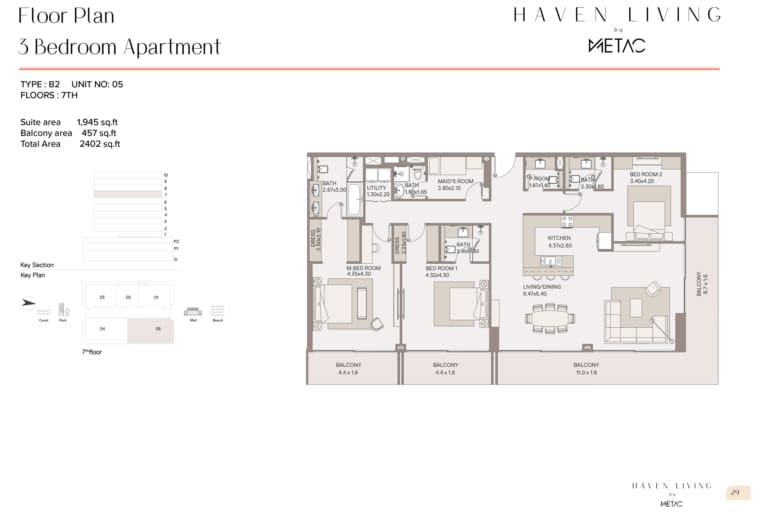 Haven Living by Metac 3 Bedroom Apartment Type B2 Floor Plan