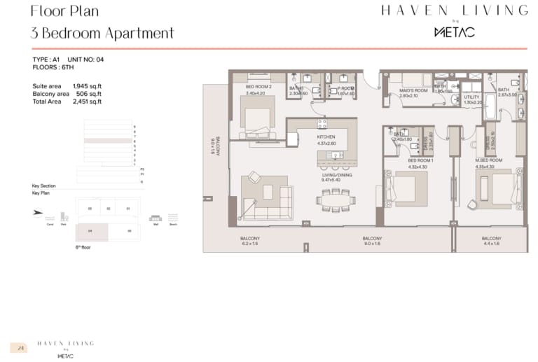 Haven Living by Metac 3 Bedroom Apartment Type A1 Floor Plan
