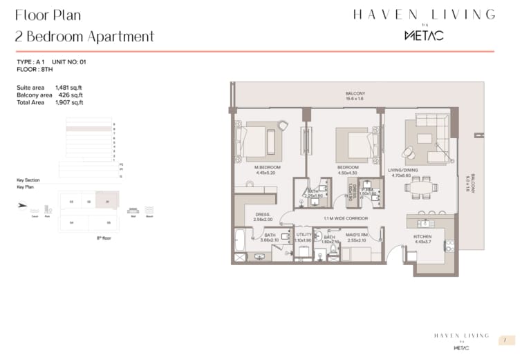 Haven Living by Metac 2 Bedroom Apartment Type A1 Floor Plan