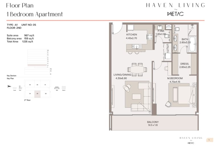 Haven Living by Metac 1 Bedroom Apartment Type A1 Floor Plan