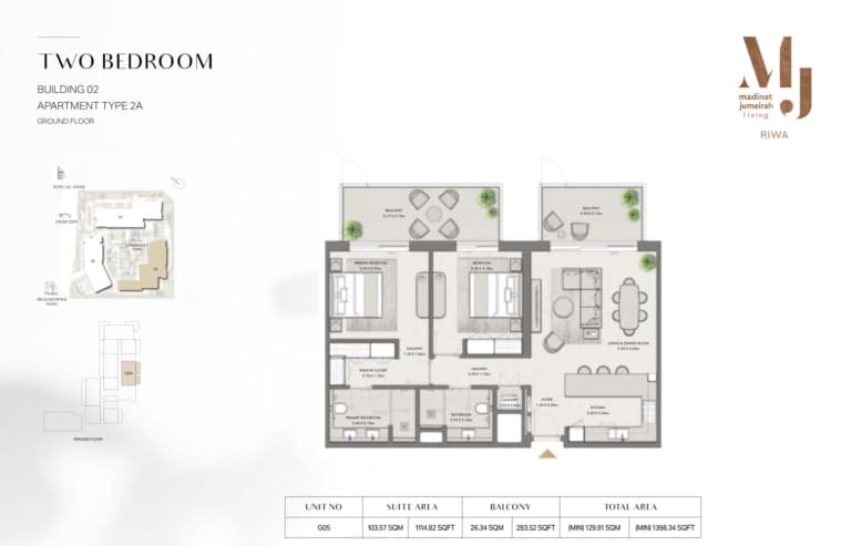 Riwa Apartments Building 2 – 2 Bedroom Type 2A Floor Plan