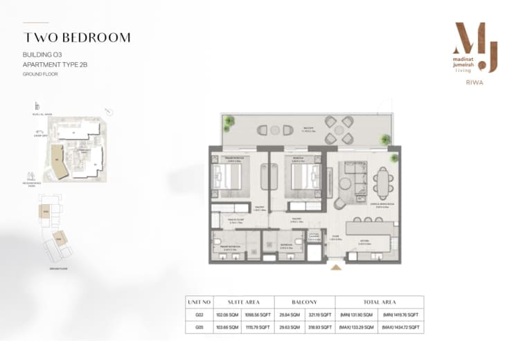 Riwa Apartments Building 3 – 2 Bedroom Type 2B Floor Plan