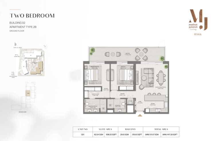 Riwa Apartments Building 2 – 2 Bedroom Type 2B Floor Plan