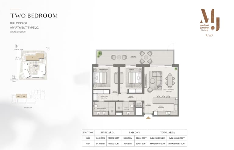 Riwa Apartments Building 1 – 2 Bedroom Type 2C Floor Plan