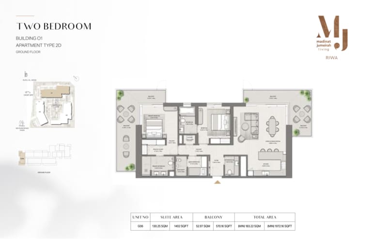 Riwa Apartments Building 1 – 2 Bedroom Type 2D Floor Plan