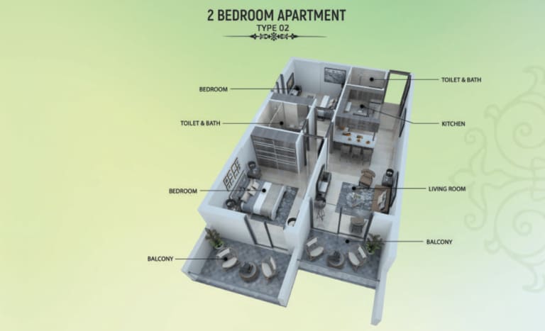 Samana Greens 2 Bedroom Apartment Type 02 Floor Plan