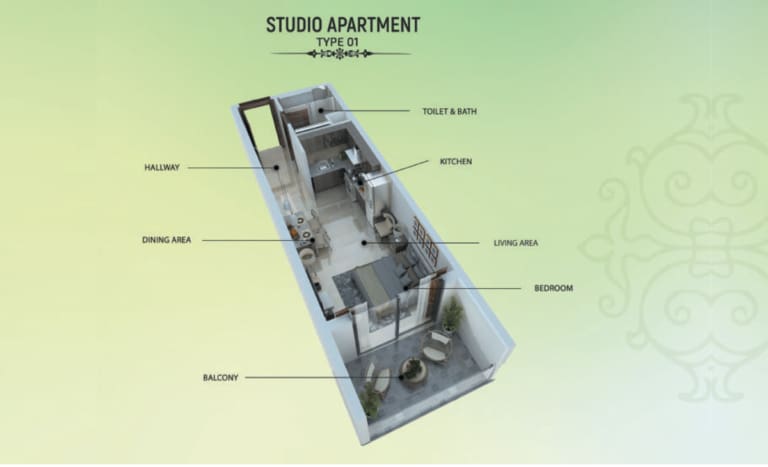 Samana Greens Studio Apartment Type 01 Floor Plan