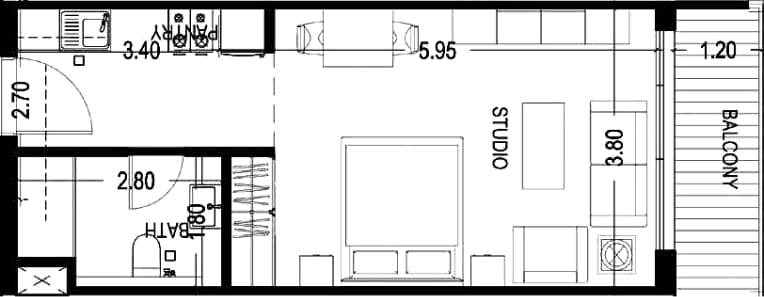 Urban Life Residences Studio Apartment Type 2 Floor Plan