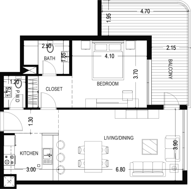 Urban Life Residences 1 Bedroom Apartment Type 2 Floor Plan