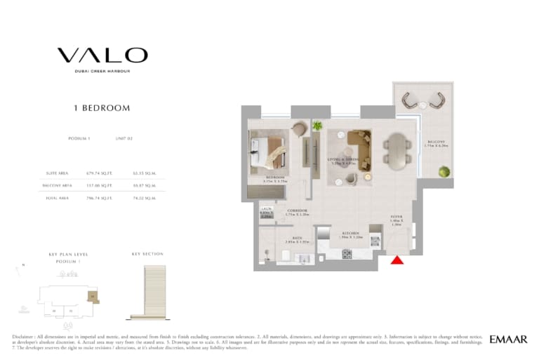 Valo by Emaar 1 Bedroom Apartment Unit 2 Floor Plan