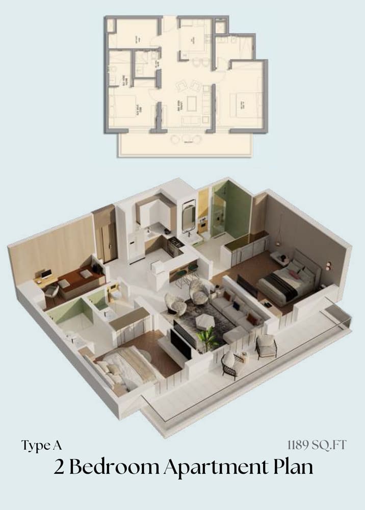 Emerald Vision Tower 2 Bedroom Apartment Type A Floor Plan