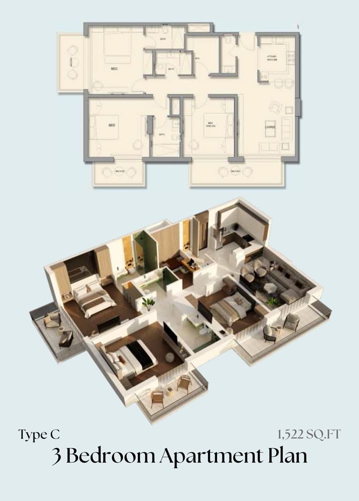 Emerald Vision Tower 3 Bedroom Apartment Type C Floor Plan